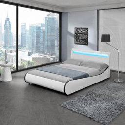 SlumberWorx Orion Led Lights Headboard Gaming Style Faux Leather Double Bed Frame (White With Black)