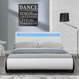 SlumberWorx Orion Led Lights Headboard Gaming Style Faux Leather Double Bed Frame (White With Black) - thumbnail 5