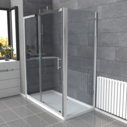 Nes Home Magna 1600mm Shower Sliding Door, 900mm Glass Side Panel Screen & Tray - thumbnail 4