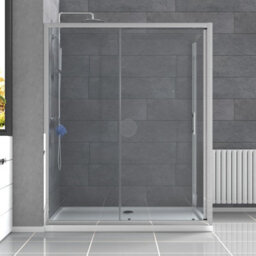 Nes Home Magna 1600mm Shower Sliding Door, 900mm Glass Side Panel Screen & Tray - thumbnail 3