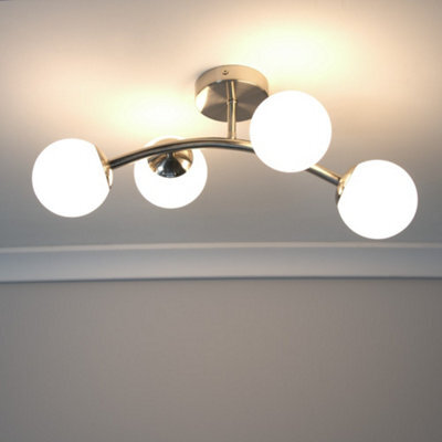 Valuelights Jas Brushed Chrome 4 Way Ceiling Light With White Frosted Glass Globe Shades - Led Bulbs Included - image 1