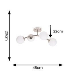 Valuelights Jas Brushed Chrome 4 Way Ceiling Light With White Frosted Glass Globe Shades - Led Bulbs Included - thumbnail 4