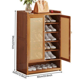Bamboo & Mdf Shoe Cabinet With Double Rattan Doors - H94 X W60 X D32Cm - thumbnail 2