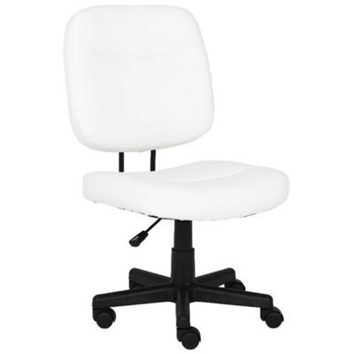 White Home Office Chair Pu Leather Computer Desk Chair Swivel Armless Chair For Study - image 1