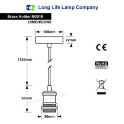 Long Life Lamps Company Industrial Vintage Brass Ceiling Pendant Lamp Holder E27 Fitting M0010Ab - thumbnail 2