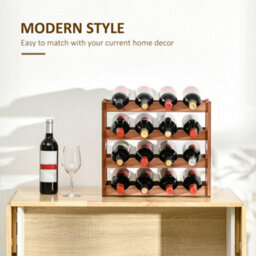 Homcom Free Standing Wine Rack 16 Bottle Holders, Bamboo Display Shelf, Brown - thumbnail 4