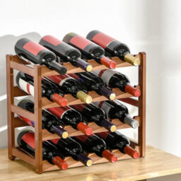 Homcom Free Standing Wine Rack 16 Bottle Holders, Bamboo Display Shelf, Brown