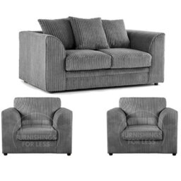 Furnishings For Less UK Luxor Jumbo Cord 2 + 1 + 1 Fabric 3 Piece Sofa Suite - Scatter Back Grey - thumbnail 1