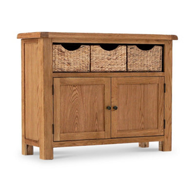 Zelah Oak Sideboard Cabinet With Baskets Fully Assembled - By Roseland Furniture - image 1