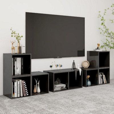 Berkfield 6 Piece Tv Cabinet Set High Gloss Grey Engineered Wood - image 1