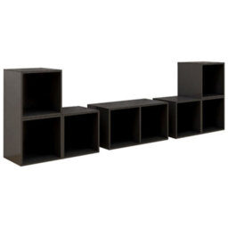 Berkfield 6 Piece Tv Cabinet Set High Gloss Grey Engineered Wood - thumbnail 2