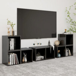 Berkfield 6 Piece Tv Cabinet Set High Gloss Grey Engineered Wood - thumbnail 1