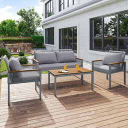 Matteo 4-Seater Grey Rattan Effect Garden Lounge Set With Sofa, Armchairs & Coffee Table - thumbnail 2
