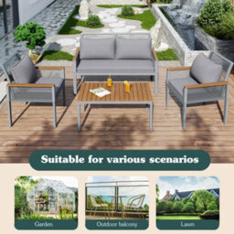 Matteo 4-Seater Grey Rattan Effect Garden Lounge Set With Sofa, Armchairs & Coffee Table - thumbnail 3