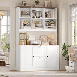 White Tall Bookcase With Power Outlets Filing Cabinet With Drawers For A4/letter Files - thumbnail 5