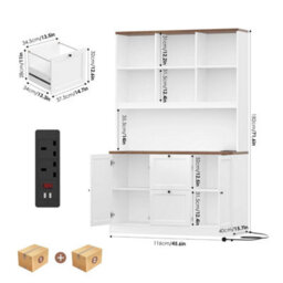 White Tall Bookcase With Power Outlets Filing Cabinet With Drawers For A4/letter Files - thumbnail 2