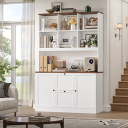 White Tall Bookcase With Power Outlets Filing Cabinet With Drawers For A4/letter Files - thumbnail 3