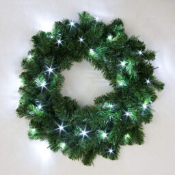 Shatchi 55Cm Pre-Lit Green Christmas Wreath Alaskan Pine With 30 Ice White Leds - thumbnail 1
