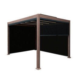 MonsterShop Metal Pergola 3M X 3M Wood Effect With 4 Retractable Mesh Blinds & Led Lights Tilting Canopy Roof Aluminium Outdoor Garden Gazebo - thumbnail 2