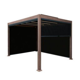 MonsterShop Metal Pergola 3M X 3M Wood Effect With 4 Retractable Mesh Blinds & Led Lights Tilting Canopy Roof Aluminium Outdoor Garden Gazebo - thumbnail 1