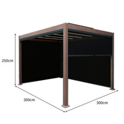 MonsterShop Metal Pergola 3M X 3M Wood Effect With 4 Retractable Mesh Blinds & Led Lights Tilting Canopy Roof Aluminium Outdoor Garden Gazebo - thumbnail 4