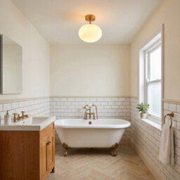 Happy Homewares Designer Oval White Glass Globe Bathroom Ceiling Lamp In Antique Brass - thumbnail 6