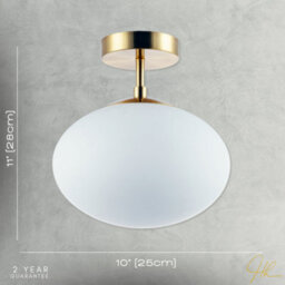 Happy Homewares Designer Oval White Glass Globe Bathroom Ceiling Lamp In Antique Brass - thumbnail 7