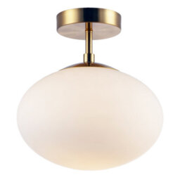 Happy Homewares Designer Oval White Glass Globe Bathroom Ceiling Lamp In Antique Brass - thumbnail 2