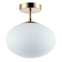 Happy Homewares Designer Oval White Glass Globe Bathroom Ceiling Lamp In Antique Brass - thumbnail 1