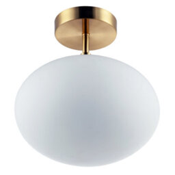 Happy Homewares Designer Oval White Glass Globe Bathroom Ceiling Lamp In Antique Brass - thumbnail 4