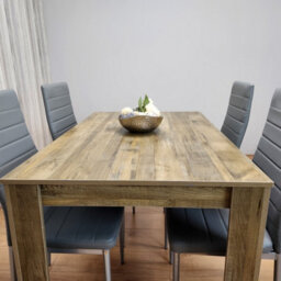 Kosy Koala Dining Room Table Set Of 4 Rustic Effect Dining Table With 4 Grey Faux Leather Chairs Kitchen Dining Table - thumbnail 5