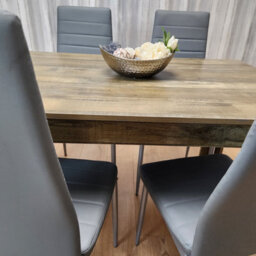 Kosy Koala Dining Room Table Set Of 4 Rustic Effect Dining Table With 4 Grey Faux Leather Chairs Kitchen Dining Table - thumbnail 3
