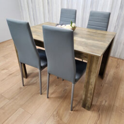 Kosy Koala Dining Room Table Set Of 4 Rustic Effect Dining Table With 4 Grey Faux Leather Chairs Kitchen Dining Table - thumbnail 2