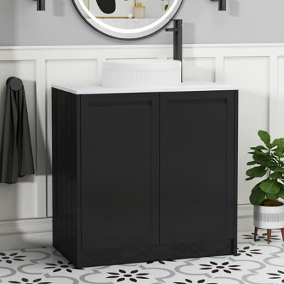 Royal Bathrooms Royal Bathroom Elmore 800mm Matt Nocturne Black Freestanding Countertop Bathroom Vanity Unit 2 Door With Round Basin - image 1