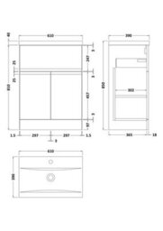 Hudson Reed Urban Soft Black Floor Standing 2 Door 1 Drawer Vanity Unit And Ceramic Basin With Silent Close, 850 X 610 X 390 - thumbnail 6