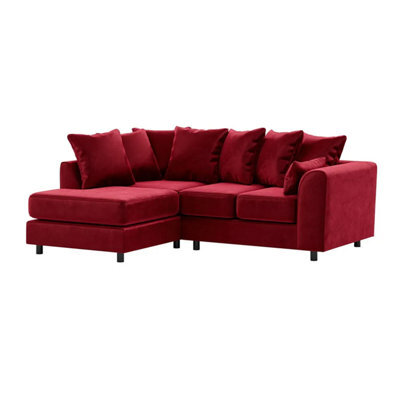 Furnishings For Less UK Brooklyn Plush Velvet 3 To 4 Seater L Shaped Corner Sofa Foam Red Left Hand Facing - image 1