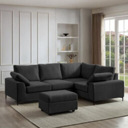 Home Detail Nora Right-Hand Facing Corner Sofa With Storage Footstool, Charcoal Linen - thumbnail 1