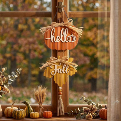 Amorly Fall Wreath For Front Door, Fall Wall Decor With Pumpkin Maple Leaf, Wooden Pumpkin Autumn Wreath For Thanksgiving Home Decor - image 1