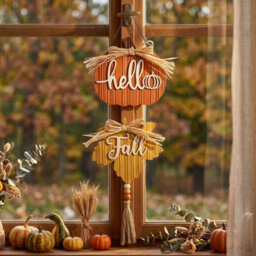 Amorly Fall Wreath For Front Door, Fall Wall Decor With Pumpkin Maple Leaf, Wooden Pumpkin Autumn Wreath For Thanksgiving Home Decor - thumbnail 1
