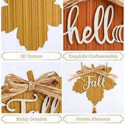 Amorly Fall Wreath For Front Door, Fall Wall Decor With Pumpkin Maple Leaf, Wooden Pumpkin Autumn Wreath For Thanksgiving Home Decor - thumbnail 6