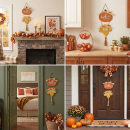 Amorly Fall Wreath For Front Door, Fall Wall Decor With Pumpkin Maple Leaf, Wooden Pumpkin Autumn Wreath For Thanksgiving Home Decor - thumbnail 7