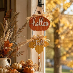 Amorly Fall Wreath For Front Door, Fall Wall Decor With Pumpkin Maple Leaf, Wooden Pumpkin Autumn Wreath For Thanksgiving Home Decor - thumbnail 2