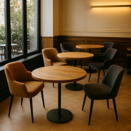 80Cm Round Solid Wood Dining Table (3 Tables) With Pole Leg For Cafes And Restaurants (Bulk Order) - thumbnail 2