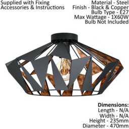 Stylish Low Ceiling Light With 2 Matching Black And Copper Wall Lights - thumbnail 2