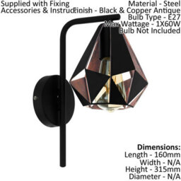 Stylish Low Ceiling Light With 2 Matching Black And Copper Wall Lights - thumbnail 3