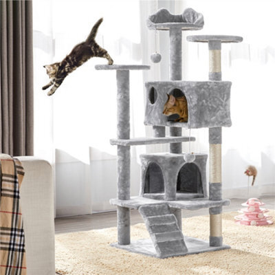 Yaheetech Light Grey 137Cm Multilevel Cat Tree Tower With Scratching Posts And 2 Condos - image 1