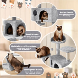 Yaheetech Light Grey 137Cm Multilevel Cat Tree Tower With Scratching Posts And 2 Condos - thumbnail 4