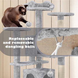 Yaheetech Light Grey 137Cm Multilevel Cat Tree Tower With Scratching Posts And 2 Condos - thumbnail 6