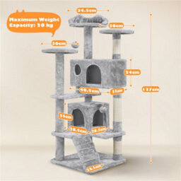 Yaheetech Light Grey 137Cm Multilevel Cat Tree Tower With Scratching Posts And 2 Condos - thumbnail 3