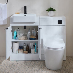 Homestylestore 1050mm White Bathroom Combination Vanity Wc Unit With Toilet Pan And Black Finger Pull Handle - thumbnail 1